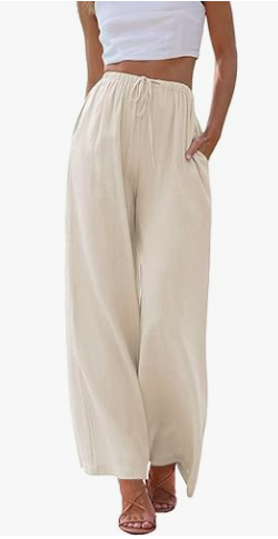 Imuedaen Women's Trousers Summer Linen Lightweight Casual Loose Linen Trousers Leisure Trousers Palazzo Trousers Wide Leg Trousers Summer Trousers High Waist with Drawstring and Pockets